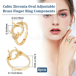 4Pcs Brass Cubic Zirconia Adjustable Solitaire Ring Components&nbsp;RJEW-BBC0001-08
