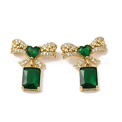 Rack Plating Real 18K Gold Plated Brass Bowknot with Rectangle Dangle Stud Earrings&nbsp;EJEW-B034-10G