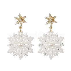 Glass & Shell Pearl Braided Dangle Earrings&nbsp;EJEW-MZ00812