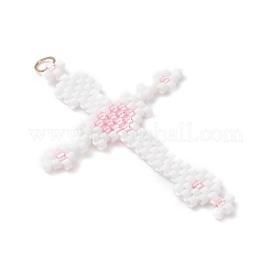 Glass Seed Beaded Cross Pendants&nbsp;PALLOY-MZ00947