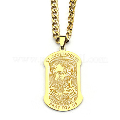Religion 304 Stainless Steel Saint Jude Rectangle Dog Tag Pendant Necklaces for Men&nbsp;WG107E9-02