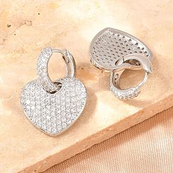 Brass Micro Pave Clear Cubic Zirconia Hoop Dangle Earrings&nbsp;EJEW-G471-30E-P