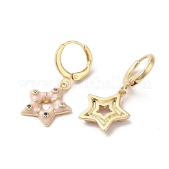 Star Real 18K Gold Plated Brass Dangle Leverback Earrings&nbsp;EJEW-L268-033G-03