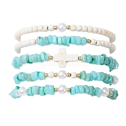 5Pcs 5 Styles Natural Freshwater Shell Beaded Stretch Bracelets&nbsp;BJEW-JB12726
