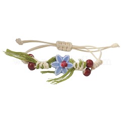 Adjustable Handmade Porcelain Flower Polyester Cord Braided Bead Bracelets for Women&nbsp;WG32CA4-02