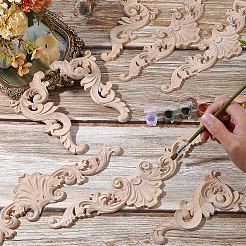 8Pcs 2 Styles Wood Carved Onlay Applique Craft&nbsp;AJEW-AR0005-28