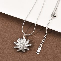 304 Stainless Steel Flower Pendant Round Snake Chain Necklaces for Women&nbsp;NJEW-G188-02P