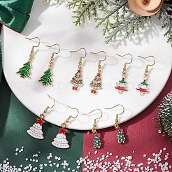 5Pairs 5 Styles Christmas Tree Alloy Enamel Dangle Earrings&nbsp;EJEW-JE05828