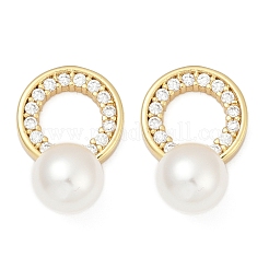 Flat Round Brass Micro Pave Clear Cubic Zirconia Stud Earrings&nbsp;EJEW-H154-02G