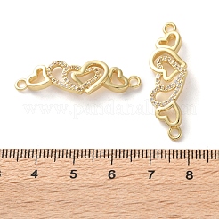 Rack Plating Brass Cubic Zirconia Double Heart Connector Charms&nbsp;KK-C084-32C-G