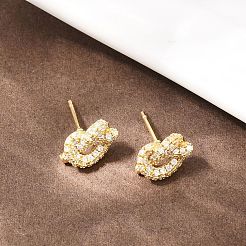 knot Brass Micro Pave Cubic Zirconia Stud Earrings&nbsp;EJEW-C174-01G-06