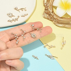 6Pcs 6 Styles Brass Micro Pave Cubic Zirconia Leaf Branch Links Connector Charms&nbsp;KK-YW0004-38-RS