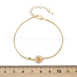 Brass Micro Pave Cubic Zirconia Birthday Flower Link Bracelets&nbsp;BJEW-U031-01G-08