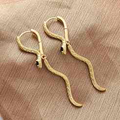 Snake Brass Hoop Earrings&nbsp;EJEW-R025-27G