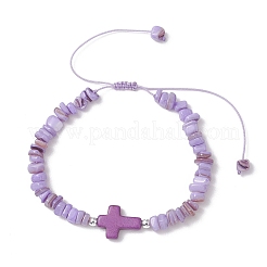 Adjustable Natural Freshwater Shell & Dyed Synthetic Turquoise Beads Braided Bead Bracelets for Women&nbsp;BJEW-JB13105-01
