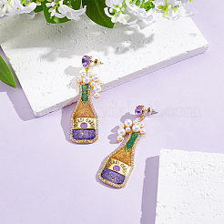 1 Pair Carnival Theme Glitter Zinc Alloy Champagne Winebottle Dangle Stud Earrings&nbsp;EJEW-UN0002-75