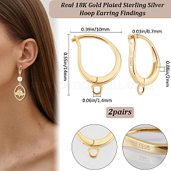 2 Pairs 925 Sterling Silver Hoop Earring Findings&nbsp;STER-BBC0007-75