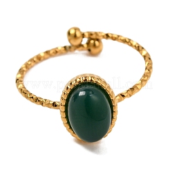 Oval Natural Dyed & Heated Green Onyx Agate Finger Rings&nbsp;RJEW-Q822-38G-01