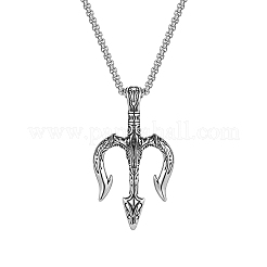 Stainless Steel Viking Trident Pendant Box Chain Necklaces for Men&nbsp;PW-WGE41E0-01