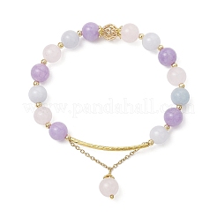 Natural Aquamarine & Rose Quartz & Amethyst Round Beaded Bracelets&nbsp;BJEW-JB11925-03