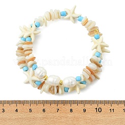 Synthetic Turquoise & Natural Cultured Freshwater Pearl Beads Stretch Bracelets for Women&nbsp;BJEW-JB13753