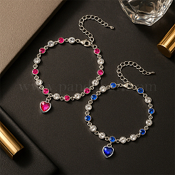 2Pcs 2 Colors Heart Alloy Rhinestone Charms Bracelets&nbsp;BJEW-HY0001-06