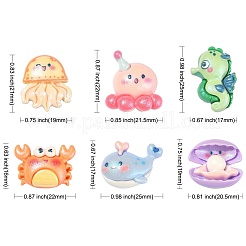 30Pcs 6 Styles Ocean Theme Opaque Resin Sea Animal Cabochons&nbsp;RESI-CJ0003-55