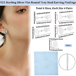 16Pairs 4 Styles 925 Sterling Silver Flat Pad Stud Earring Findings&nbsp;STER-BBC0009-08