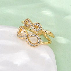 Brass Micro Pave Cubic Zirconia Adjustable Cuff Rings&nbsp;RJEW-C141-01G