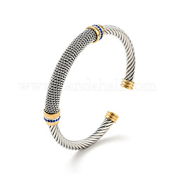 304 Stainless Steel Twist Rope Shape Open Cuff Bangle with Rhinestone for Women&nbsp;BJEW-D449-01GP-04