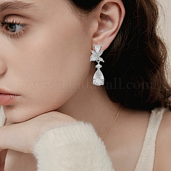 1 Pair Brass Clear Cubic Zirconia Teardrop Dangle Stud Earrings&nbsp;EJEW-LP0001-76