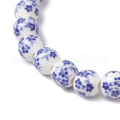 Handmade Flower Printed Porcelain Ceramic Round Beads Stretch Bracelets for Unisex&nbsp;BJEW-JB12070