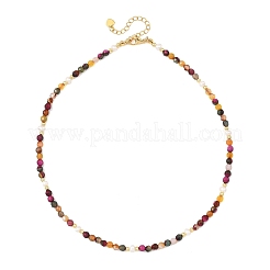 Dyed & Heated Faceted Round Natural Agate and Cultured Freshwater Pearl Beaded Necklaces for Women&nbsp;NJEW-JN06240-01