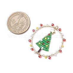 Handmade Glass Seed Beaded Flat Round with Christmas Tree Pendants&nbsp;PALLOY-MZ01066