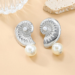 Shell Shape Alloy Plastic Imitation Pearl Dangle Stud Earrings&nbsp;FS-WG9D949-02