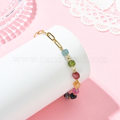 Cube Natural Tourmaline Beads Link Bracelets&nbsp;BJEW-JB13903-01
