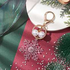 Snowflake Acrylic with ABS Plastic Pearl Bead Pendant Keychain&nbsp;KEYC-JKC00882