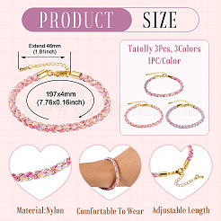 3Pcs 3 Colors 4MM Braided Nylon Cord Bracelets&nbsp;FIND-TA0009-40B