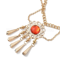 Alloy Cubic Zirconia Flower Tassel Bell Chain Belts for Women&nbsp;AJEW-D300-01G
