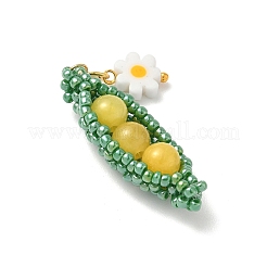 Glass Seed Beaded Pea with Flower Pendants&nbsp;PALLOY-MZ00923