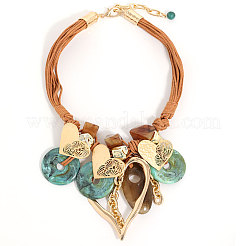 Bohemian Style Alloy Resin Disc Heart Pendant Multi-strand Waxed Cord Bib Necklaces for Women&nbsp;FS-WGB6778-01