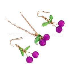 Cherry Iron Resin Pendant Necklaces & Dangle Earrings Sets for Women&nbsp;FS-WG9C1EB-01