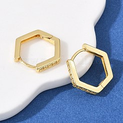 Hexagon Brass Cubic Zirconia Hoop Earrings&nbsp;EJEW-A156-15A-G