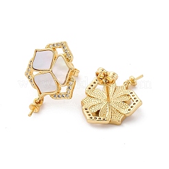 Brass Micro Pave Cubic Zirconia Shell Stud Earrings Findings&nbsp;KK-D363-02G