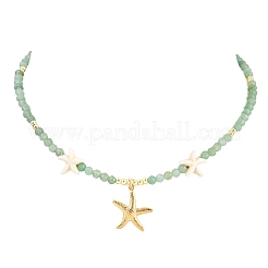 Synthetic Turquoise & Natural Green Aventurine Faceted Round Beaded Starfish 304 Stainless Steel Pendant Necklaces for Women&nbsp;NJEW-JN05458-03