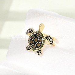 Brass Enamel Cuff Open Rings&nbsp;KK-CBA0419-02G