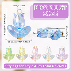 24Pcs 6 Colors Tulip Transparent Acrylic Pendants&nbsp;PALLOY-GO00051