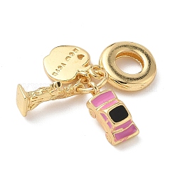 Brass Pink Enamel European Dangle Charms&nbsp;KK-D502-05G