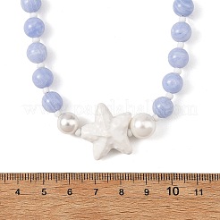 Ocean Handmade Porcelain Starfish & Natural Dyed Blue Lace Agate Round Beaded Necklaces with Brass OT Clasps for Women&nbsp;NJEW-JN06525