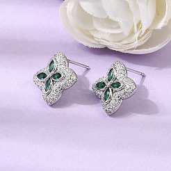 Brass Micro Pave Cubic Zirconia Stud Earrings&nbsp;KK-CBA8324-25P